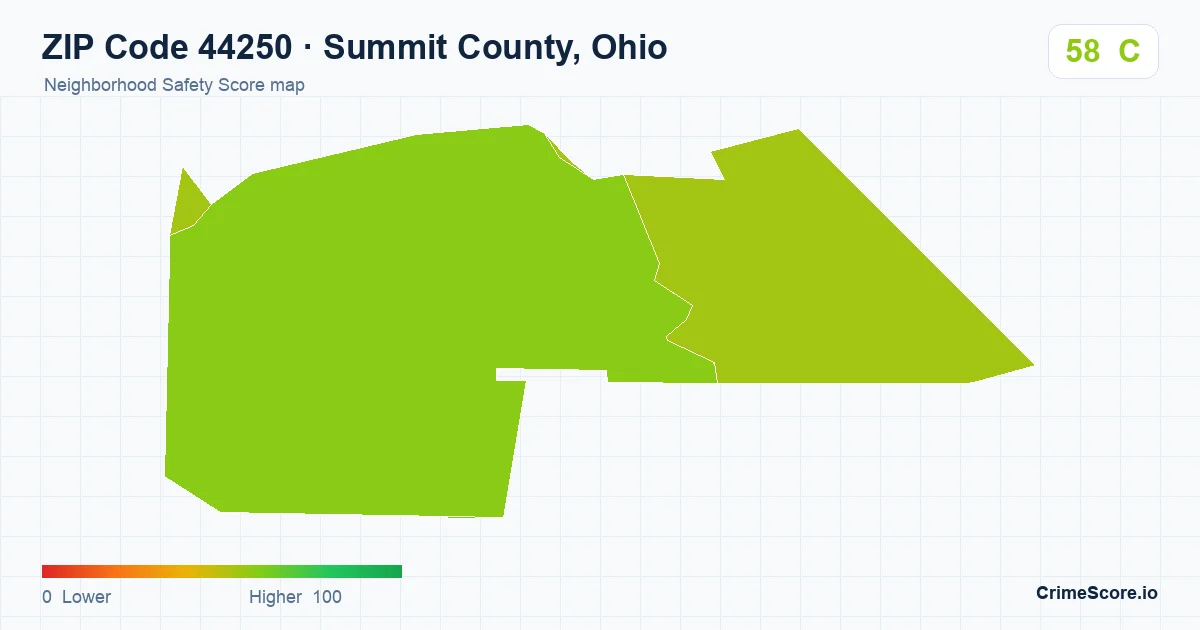 ZIP Code 44250 in Summit County, Ohio neighborhood Safety Score map
