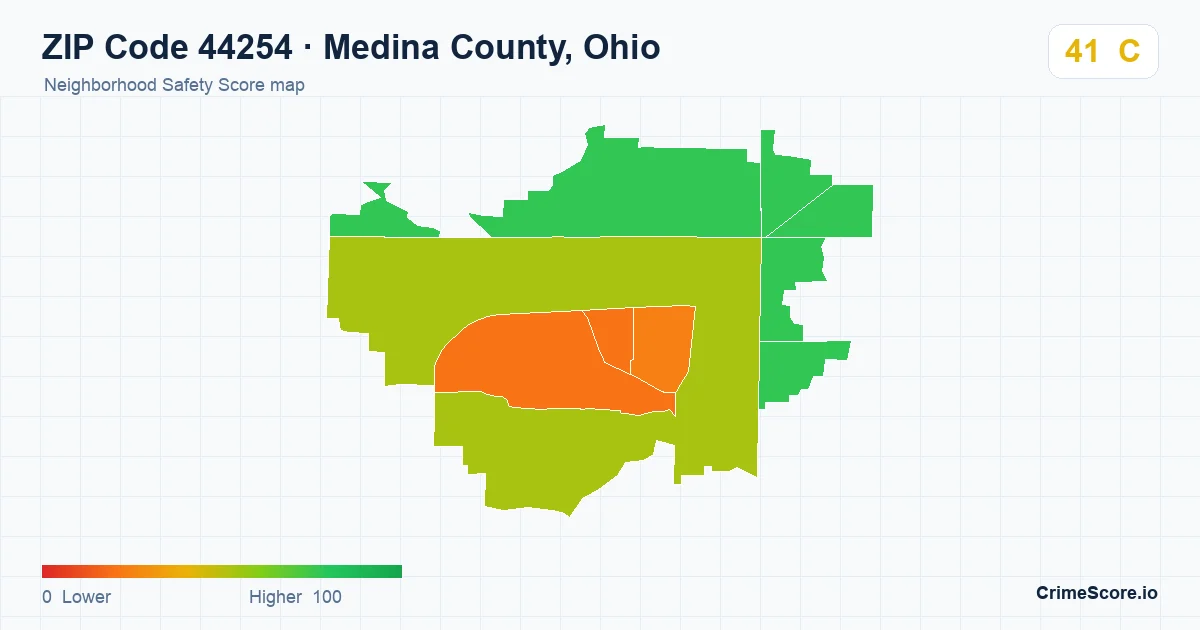 ZIP Code 44254 in Medina County, Ohio neighborhood Safety Score map