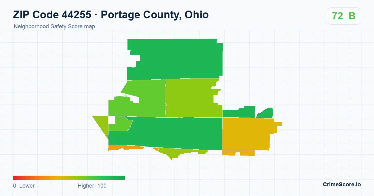 ZIP Code 44255 in Portage County, Ohio neighborhood Safety Score map