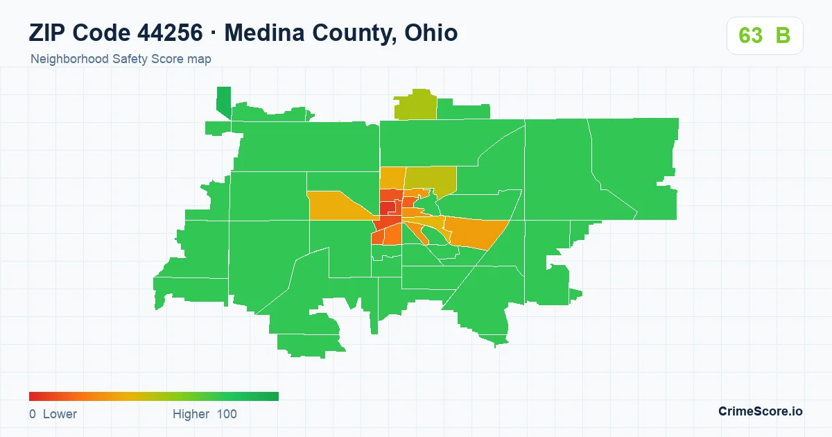 ZIP Code 44256 in Medina County, Ohio neighborhood Safety Score map