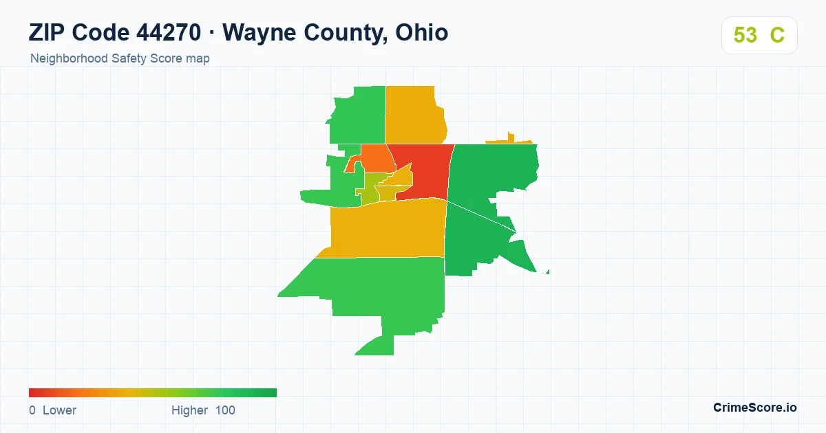ZIP Code 44270 in Wayne County, Ohio neighborhood Safety Score map