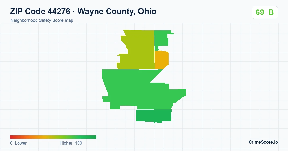 ZIP Code 44276 in Wayne County, Ohio neighborhood Safety Score map