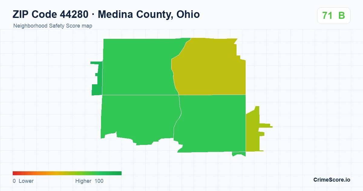 ZIP Code 44280 in Medina County, Ohio neighborhood Safety Score map