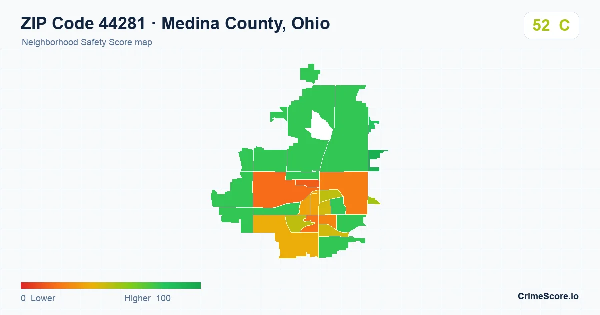 ZIP Code 44281 in Medina County, Ohio neighborhood Safety Score map
