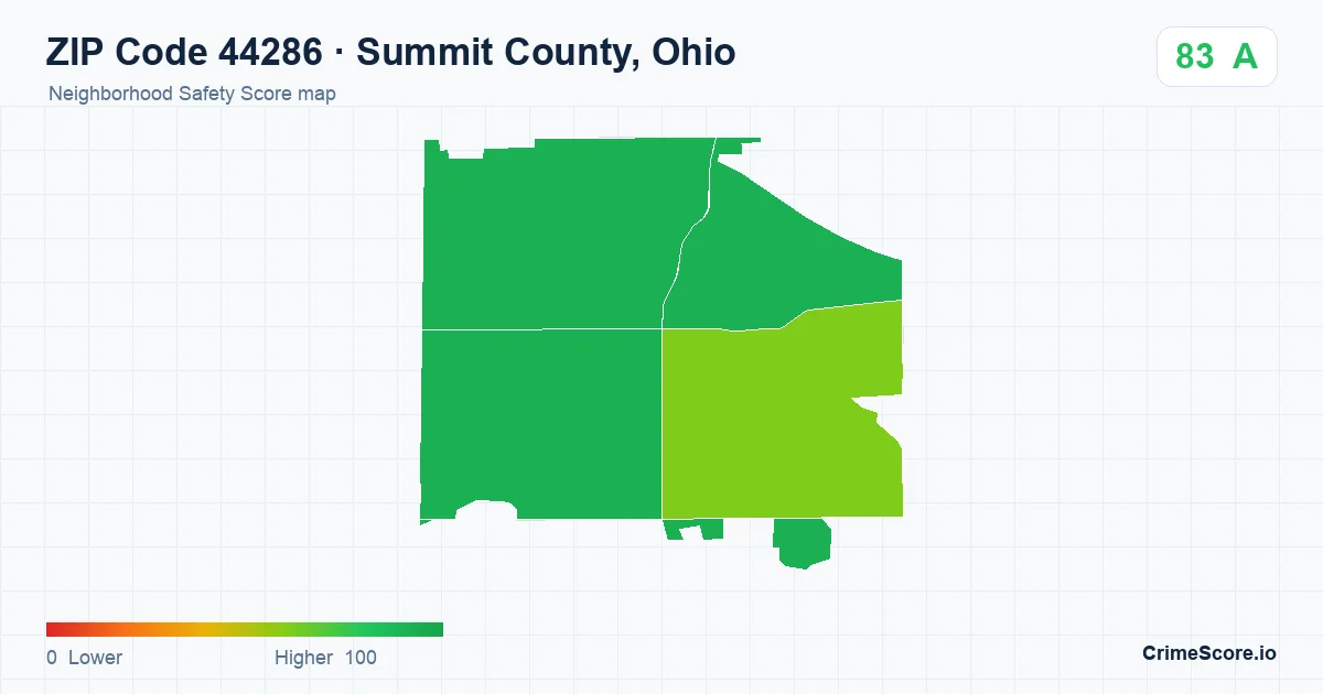 ZIP Code 44286 in Summit County, Ohio neighborhood Safety Score map