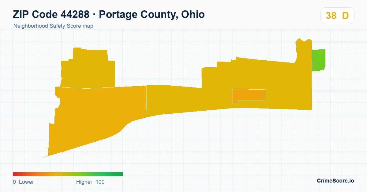 ZIP Code 44288 in Portage County, Ohio neighborhood Safety Score map
