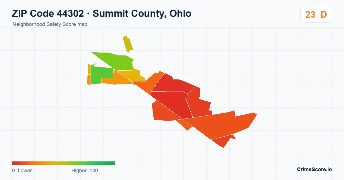 ZIP Code 44302 in Summit County, Ohio neighborhood Safety Score map