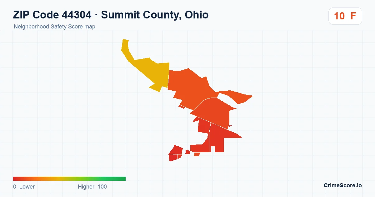 ZIP Code 44304 in Summit County, Ohio neighborhood Safety Score map