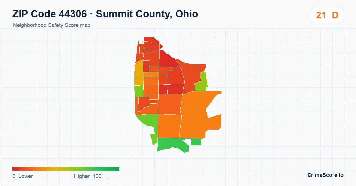 ZIP Code 44306 in Summit County, Ohio neighborhood Safety Score map