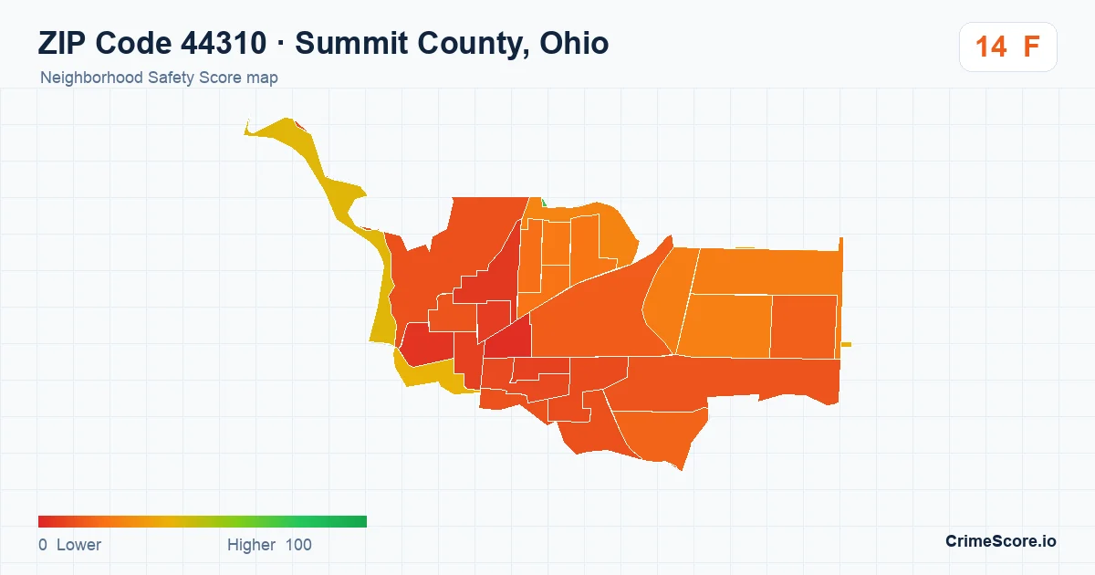 ZIP Code 44310 in Summit County, Ohio neighborhood Safety Score map