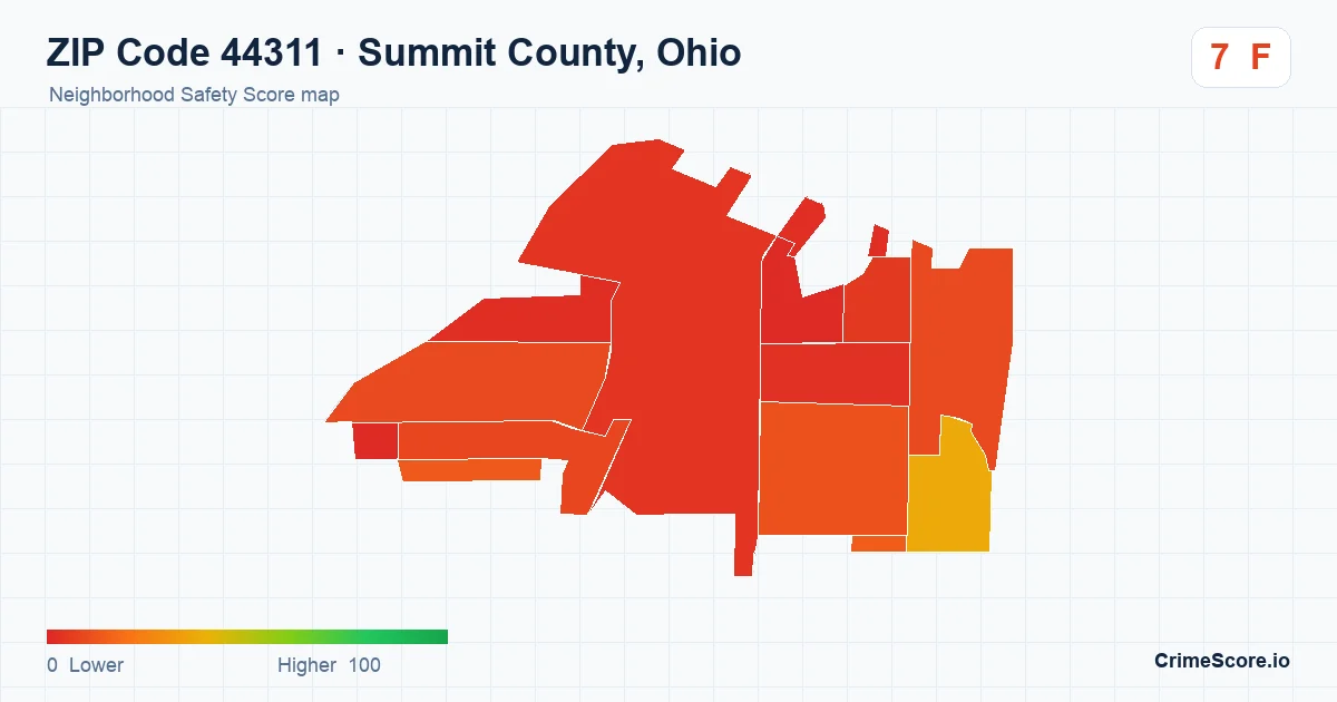 ZIP Code 44311 in Summit County, Ohio neighborhood Safety Score map