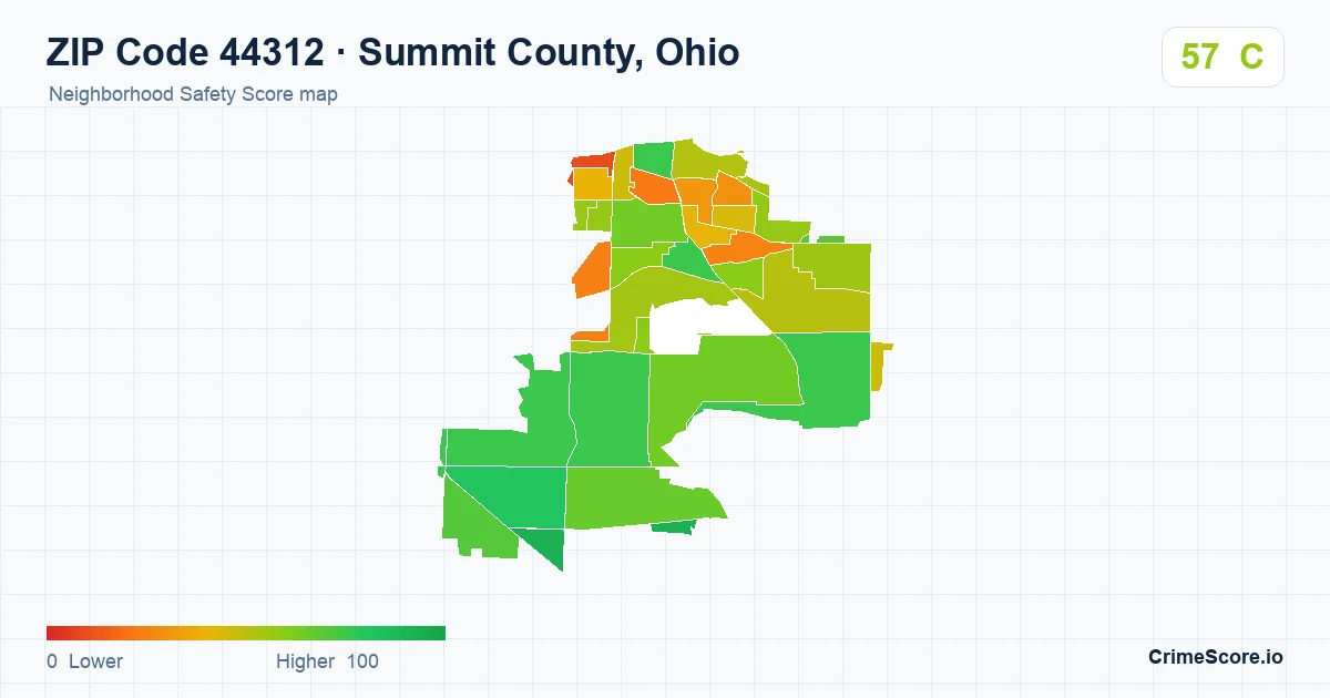 ZIP Code 44312 in Summit County, Ohio neighborhood Safety Score map
