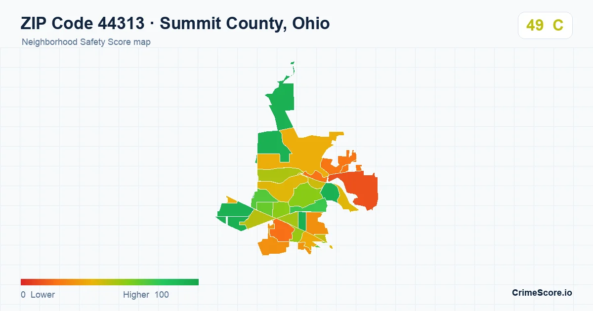 ZIP Code 44313 in Summit County, Ohio neighborhood Safety Score map