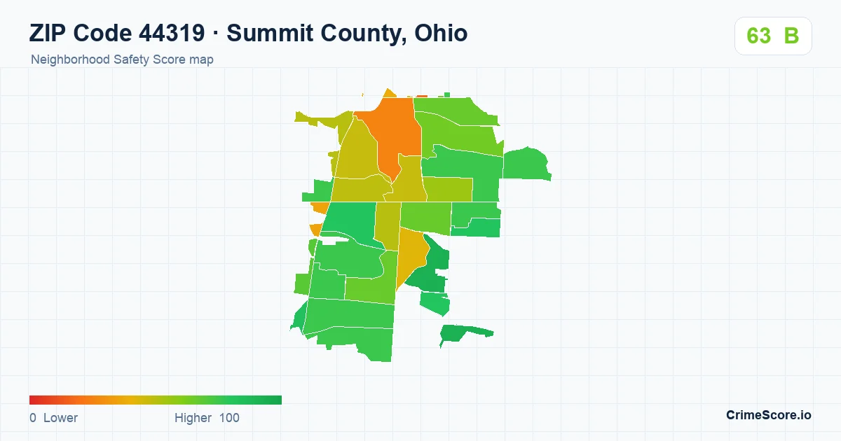 ZIP Code 44319 in Summit County, Ohio neighborhood Safety Score map