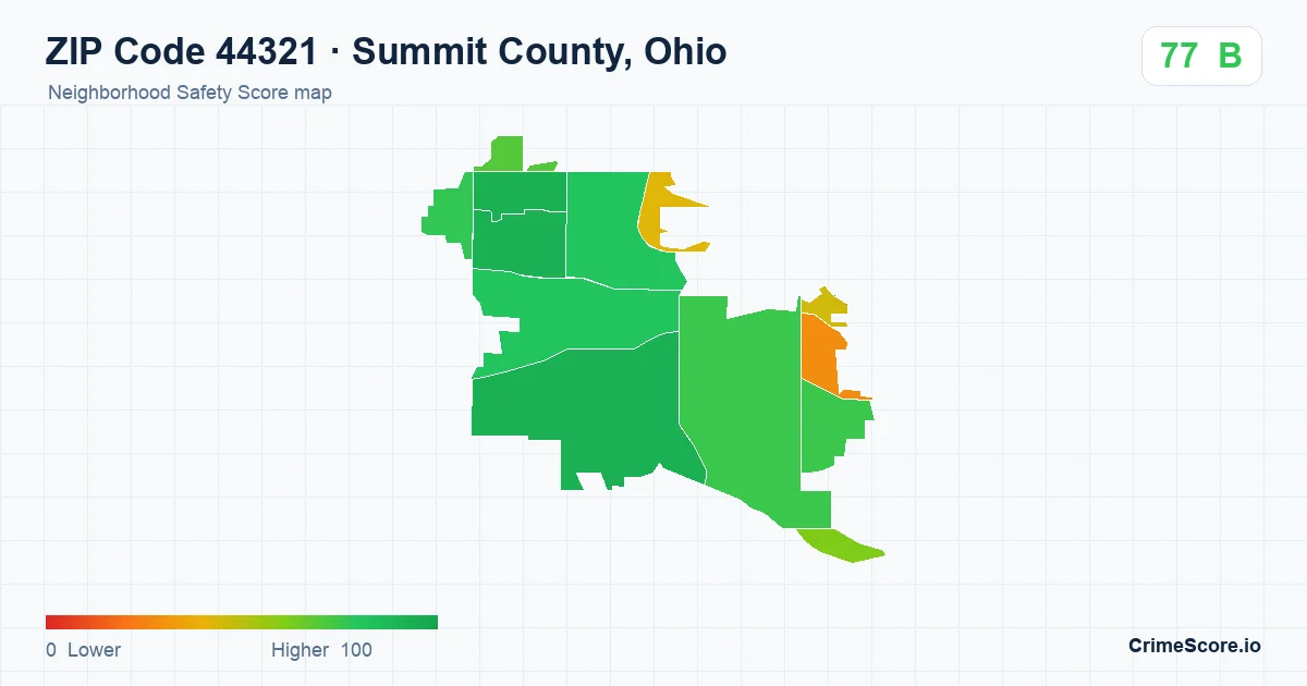 ZIP Code 44321 in Summit County, Ohio neighborhood Safety Score map