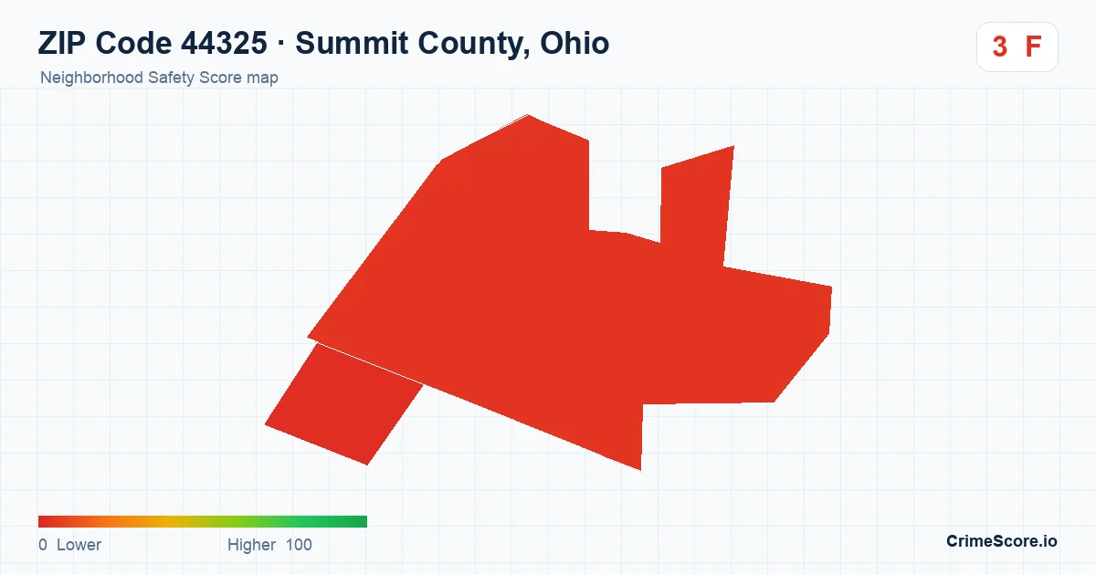 ZIP Code 44325 in Summit County, Ohio neighborhood Safety Score map