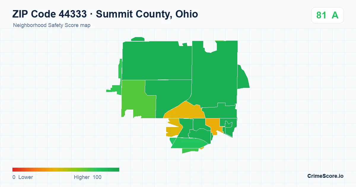 ZIP Code 44333 in Summit County, Ohio neighborhood Safety Score map