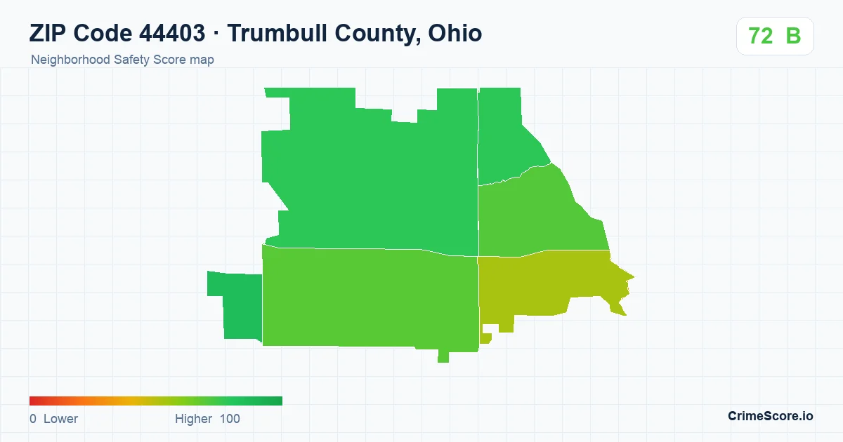 ZIP Code 44403 in Trumbull County, Ohio neighborhood Safety Score map