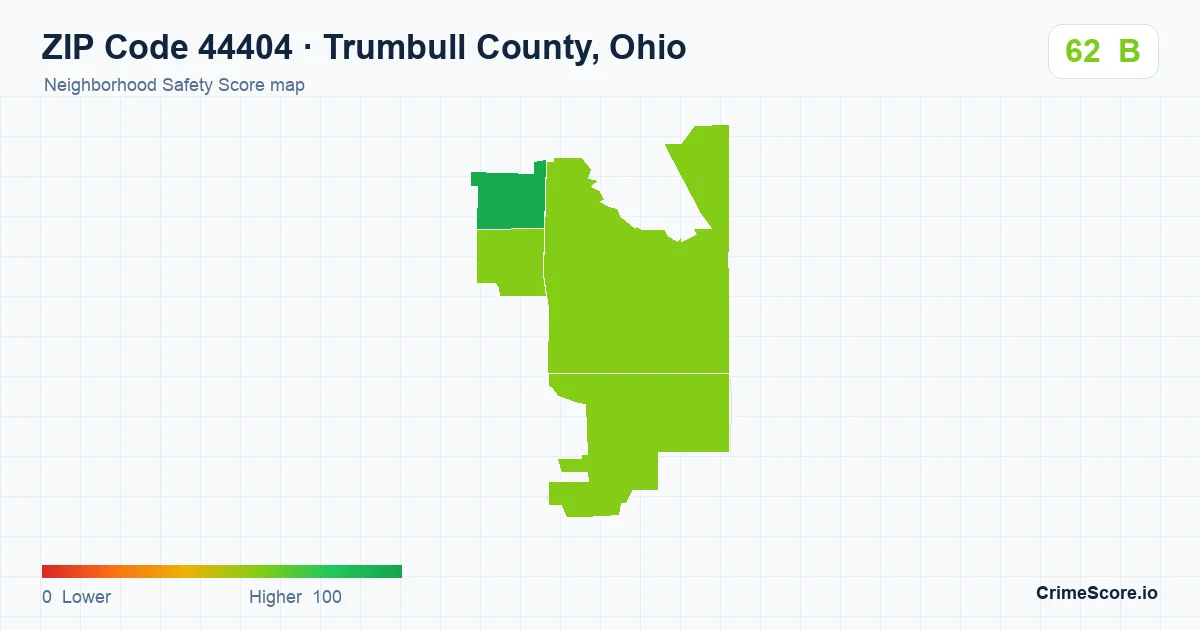 ZIP Code 44404 in Trumbull County, Ohio neighborhood Safety Score map