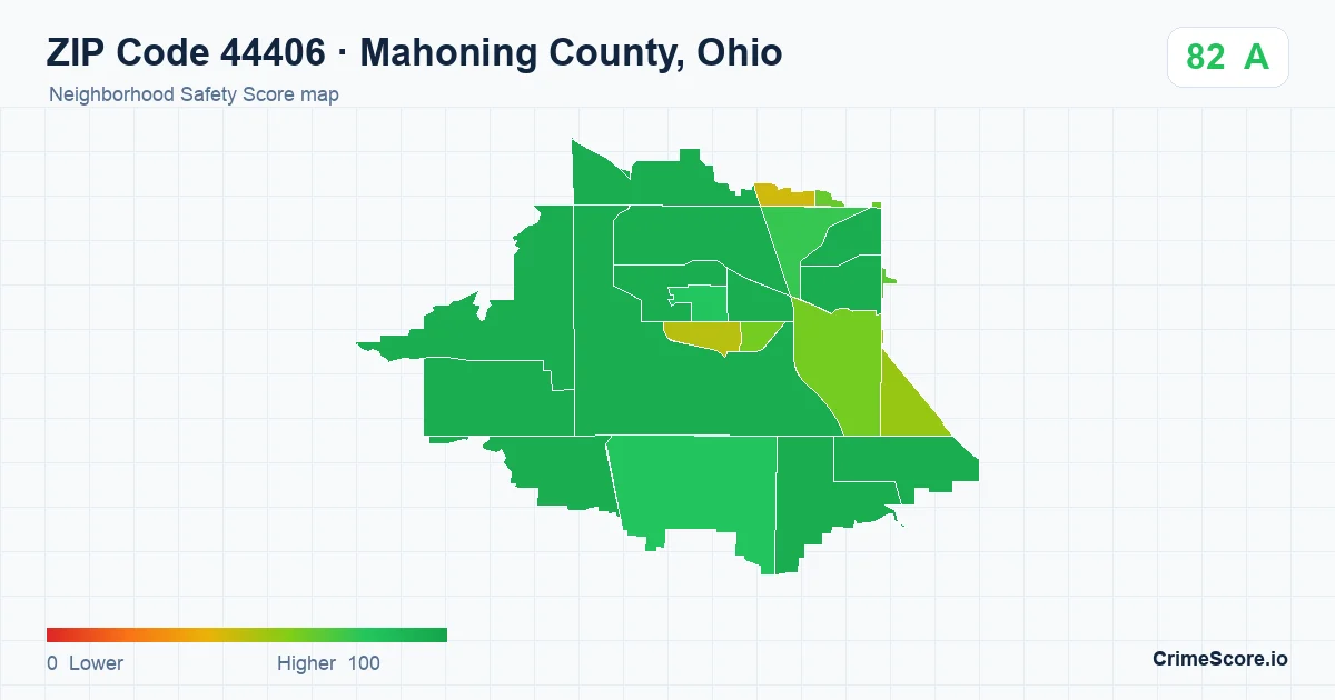 ZIP Code 44406 in Mahoning County, Ohio neighborhood Safety Score map