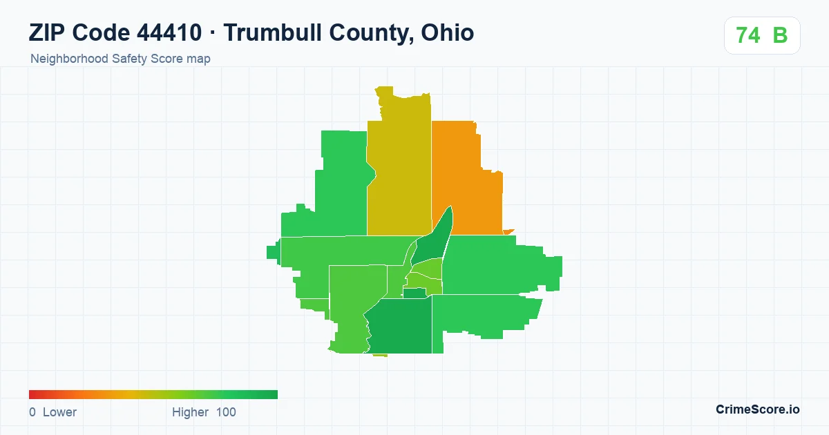 ZIP Code 44410 in Trumbull County, Ohio neighborhood Safety Score map