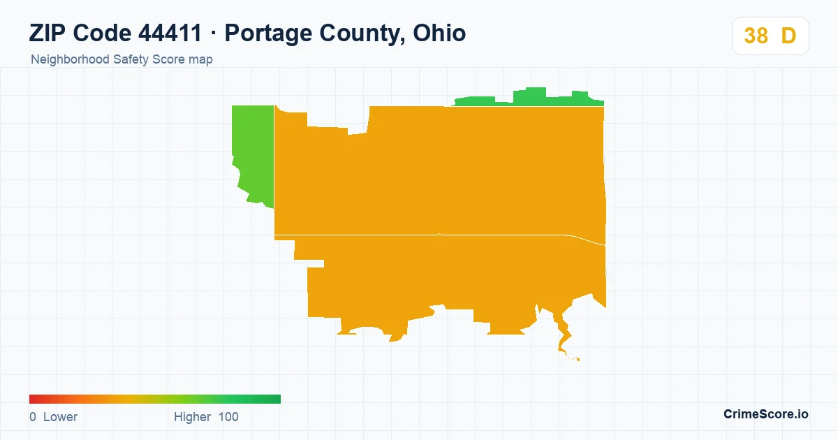 ZIP Code 44411 in Portage County, Ohio neighborhood Safety Score map