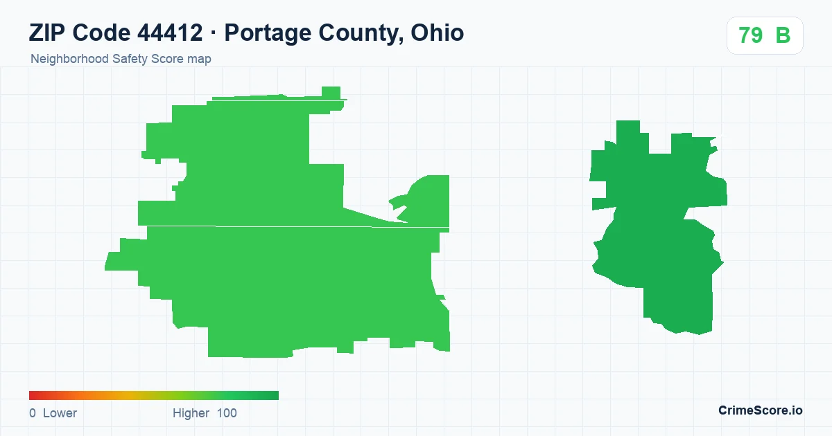 ZIP Code 44412 in Portage County, Ohio neighborhood Safety Score map