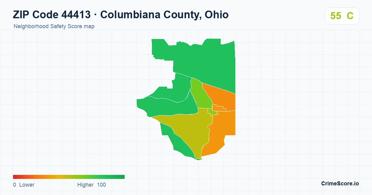 ZIP Code 44413 in Columbiana County, Ohio neighborhood Safety Score map