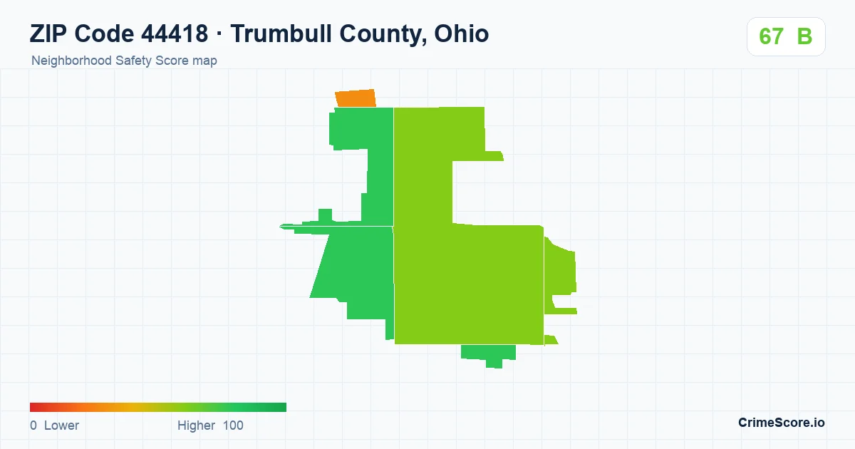 ZIP Code 44418 in Trumbull County, Ohio neighborhood Safety Score map