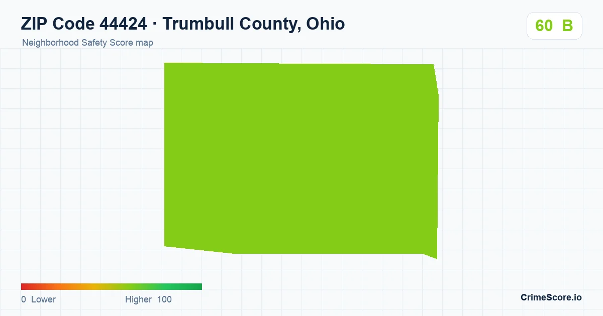 ZIP Code 44424 in Trumbull County, Ohio neighborhood Safety Score map
