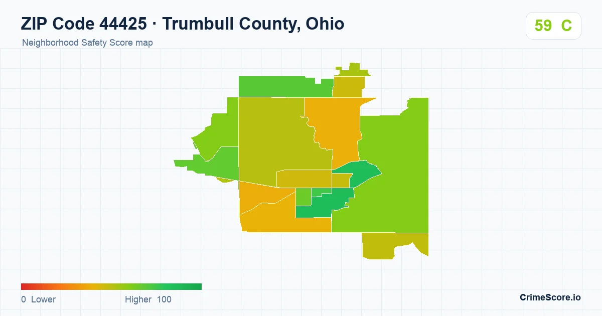 ZIP Code 44425 in Trumbull County, Ohio neighborhood Safety Score map