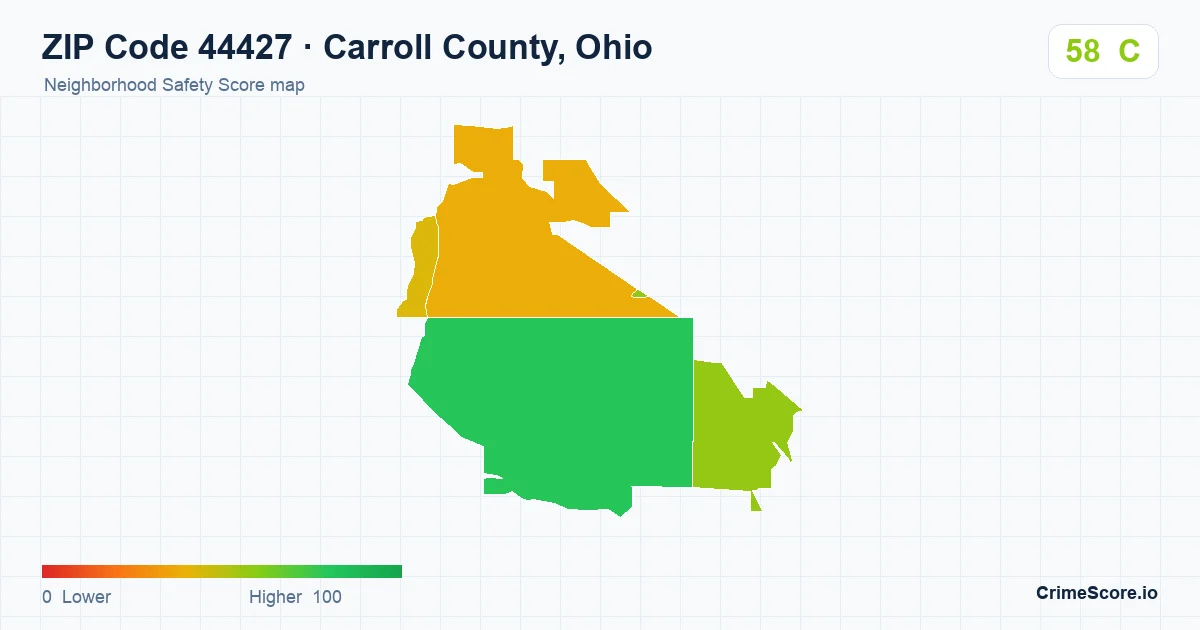ZIP Code 44427 in Carroll County, Ohio neighborhood Safety Score map