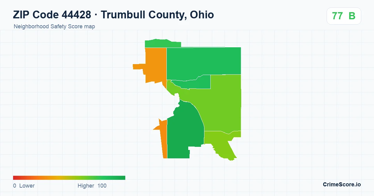 ZIP Code 44428 in Trumbull County, Ohio neighborhood Safety Score map