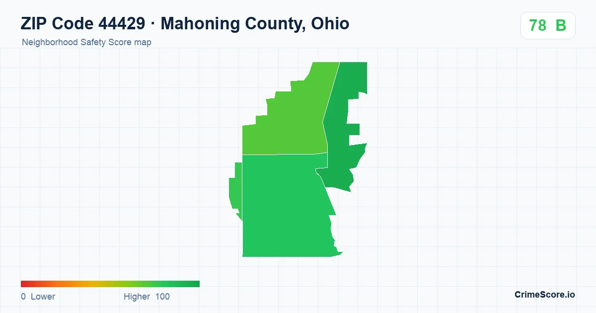 ZIP Code 44429 in Mahoning County, Ohio neighborhood Safety Score map