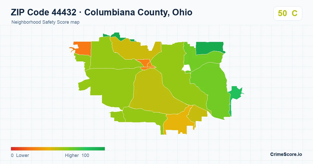 ZIP Code 44432 in Columbiana County, Ohio neighborhood Safety Score map