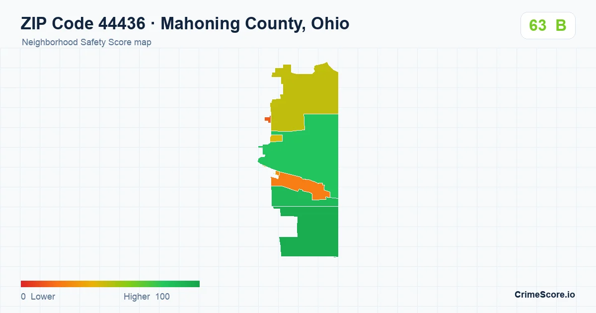 ZIP Code 44436 in Mahoning County, Ohio neighborhood Safety Score map