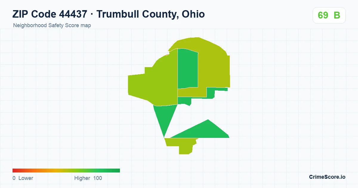 ZIP Code 44437 in Trumbull County, Ohio neighborhood Safety Score map