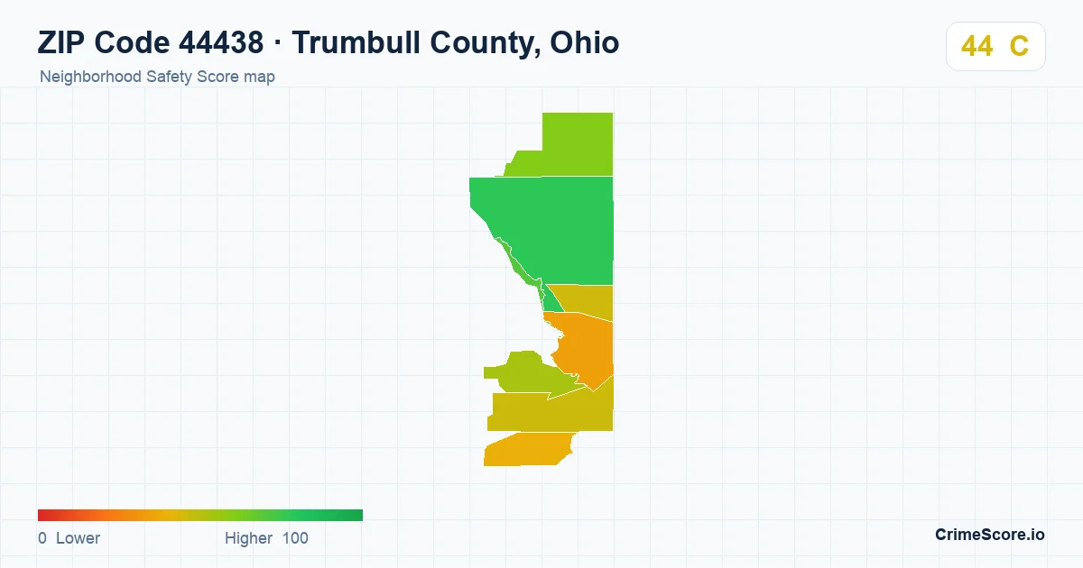ZIP Code 44438 in Trumbull County, Ohio neighborhood Safety Score map