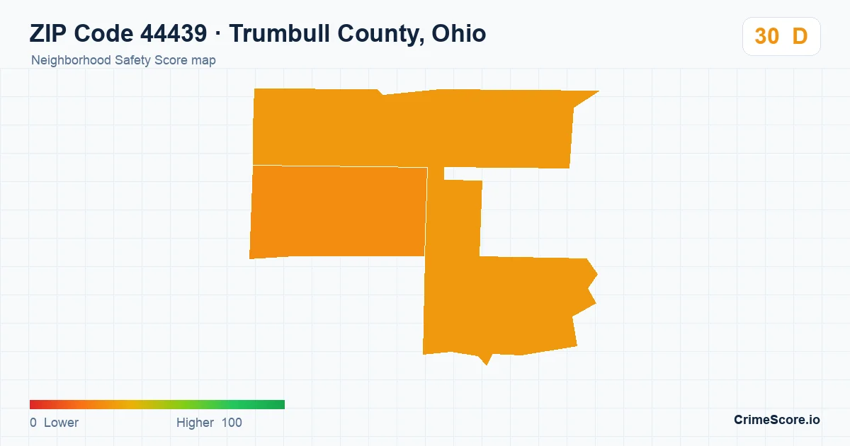 ZIP Code 44439 in Trumbull County, Ohio neighborhood Safety Score map