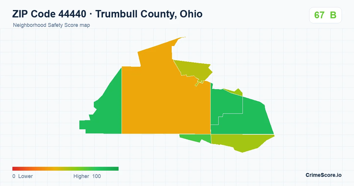 ZIP Code 44440 in Trumbull County, Ohio neighborhood Safety Score map