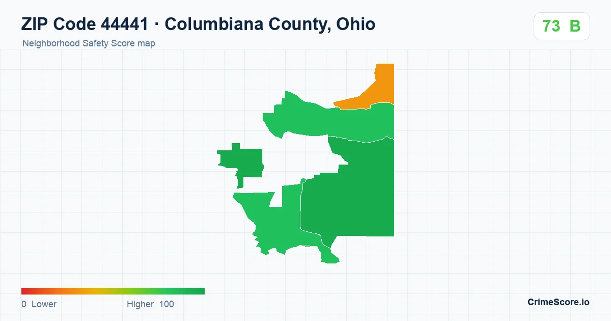 ZIP Code 44441 in Columbiana County, Ohio neighborhood Safety Score map