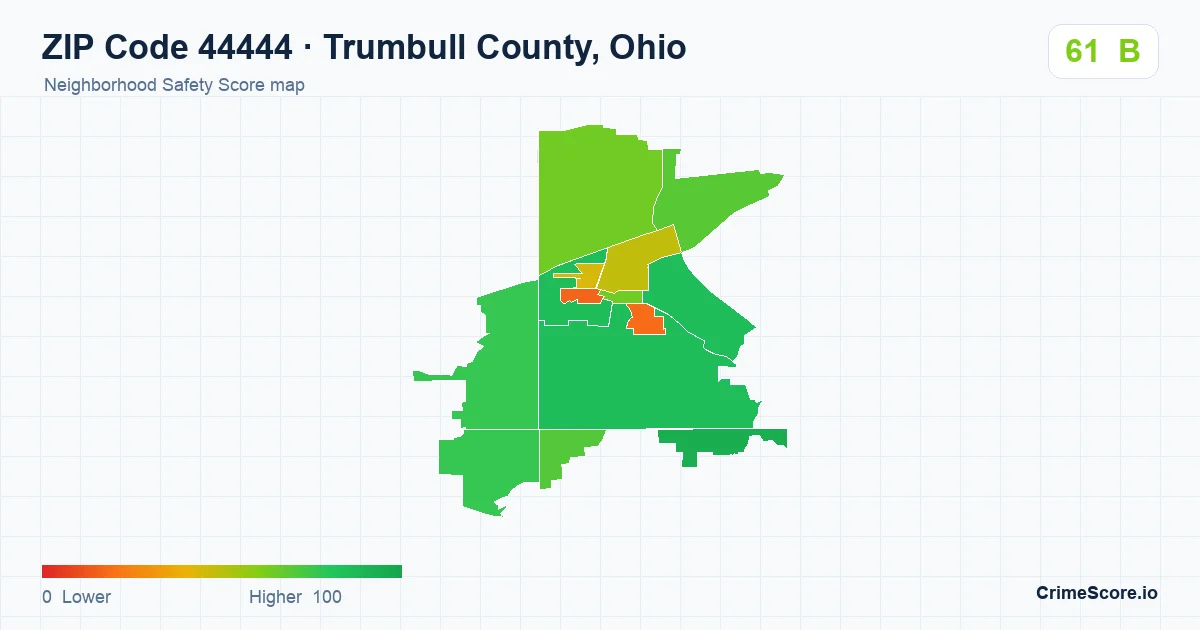 ZIP Code 44444 in Trumbull County, Ohio neighborhood Safety Score map