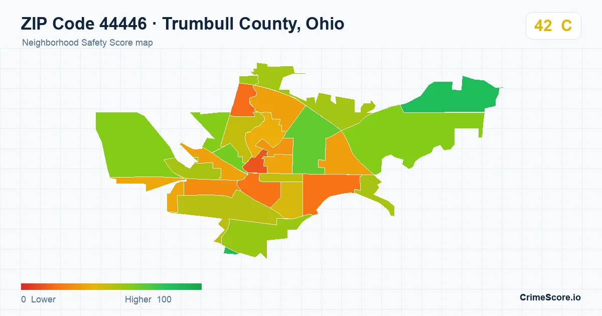 ZIP Code 44446 in Trumbull County, Ohio neighborhood Safety Score map