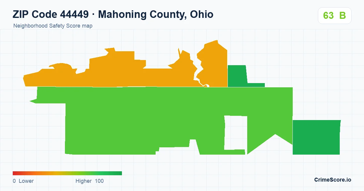 ZIP Code 44449 in Mahoning County, Ohio neighborhood Safety Score map