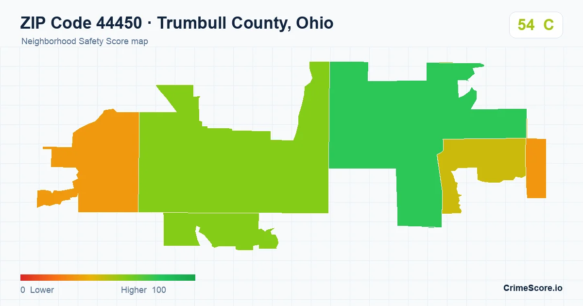 ZIP Code 44450 in Trumbull County, Ohio neighborhood Safety Score map