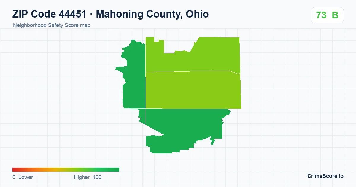 ZIP Code 44451 in Mahoning County, Ohio neighborhood Safety Score map