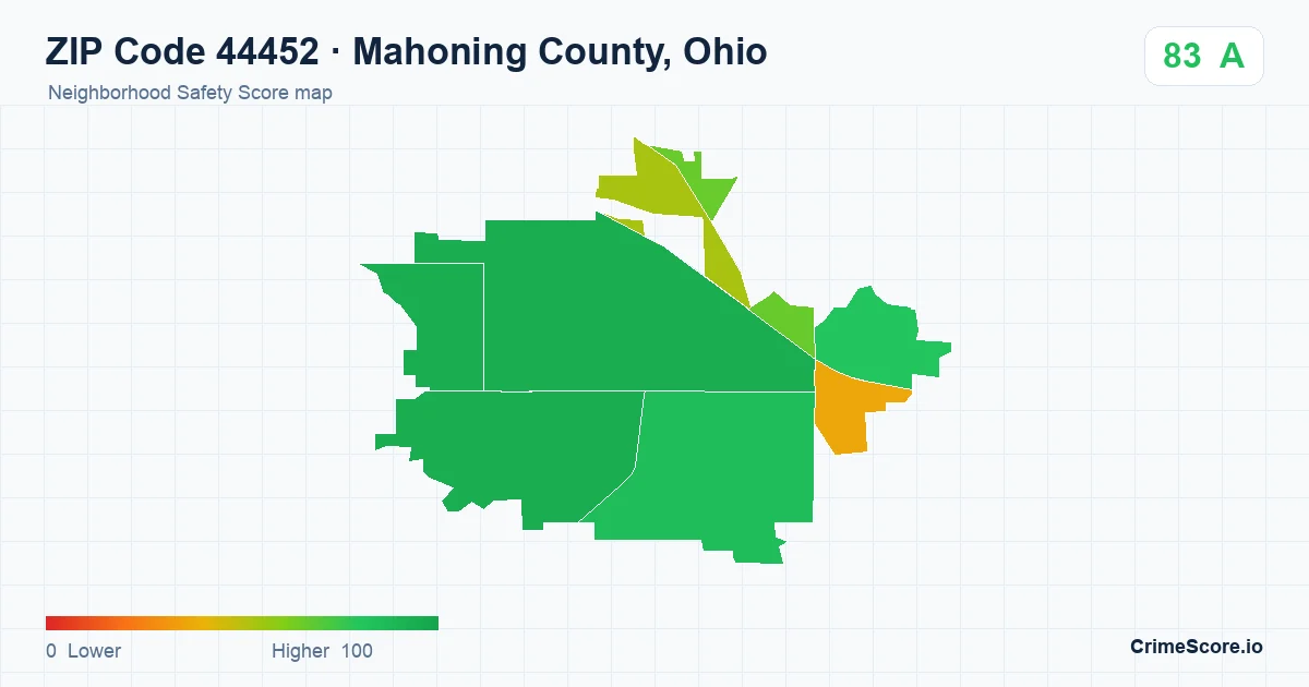 ZIP Code 44452 in Mahoning County, Ohio neighborhood Safety Score map