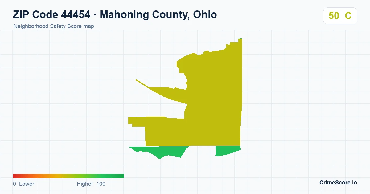 ZIP Code 44454 in Mahoning County, Ohio neighborhood Safety Score map