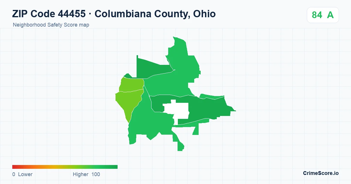 ZIP Code 44455 in Columbiana County, Ohio neighborhood Safety Score map