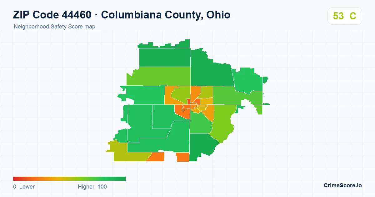 ZIP Code 44460 in Columbiana County, Ohio neighborhood Safety Score map